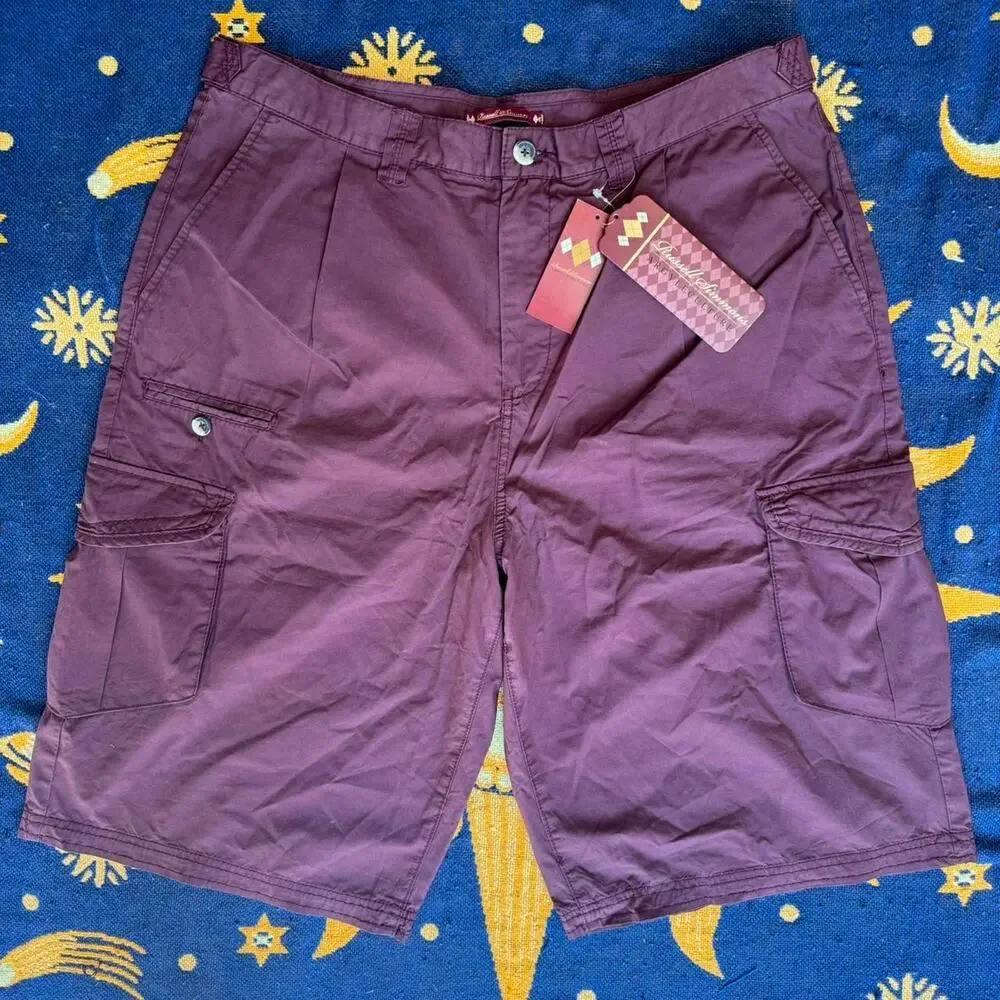 NWT Russel Simmons Argyle Culture Burgundy Maroon Red Cargo Carpenter Shorts
